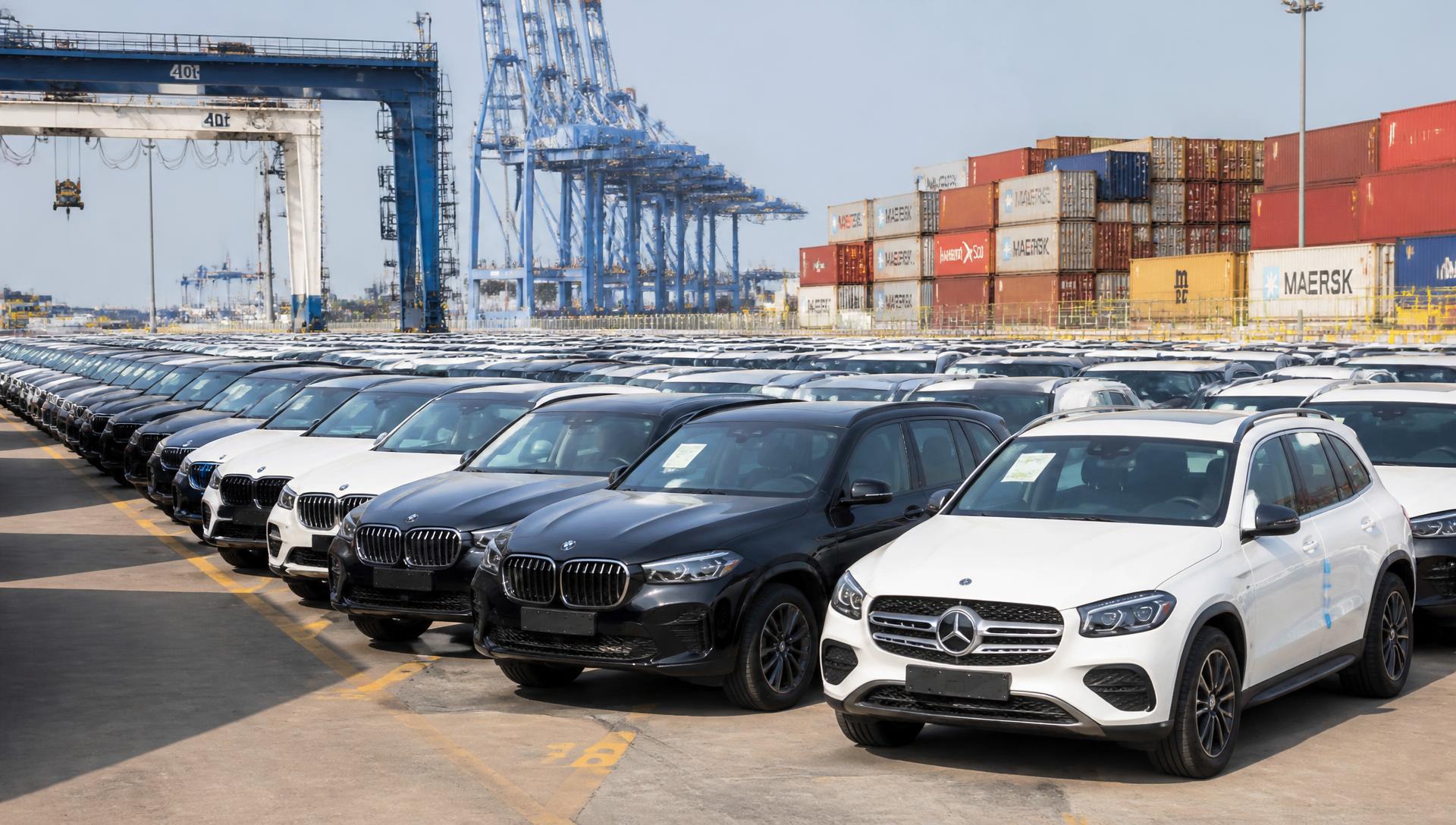 Imported cars being cleared at a port terminal