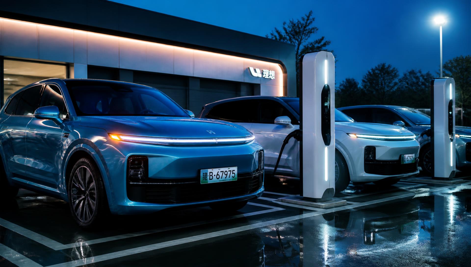 Chinese electric cars charging at night